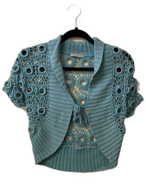 Mac And Jac Cropped open front crochet jacket women’s small